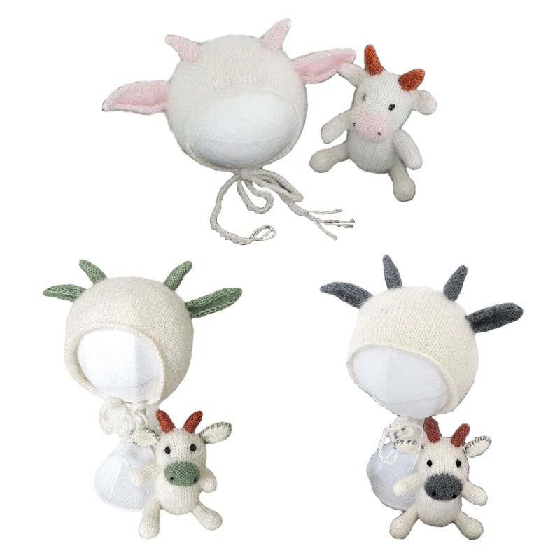 Set 2 Mũ Len Hình Bò Sữa Đáng Yêu Cho Bé Chụp Ảnh