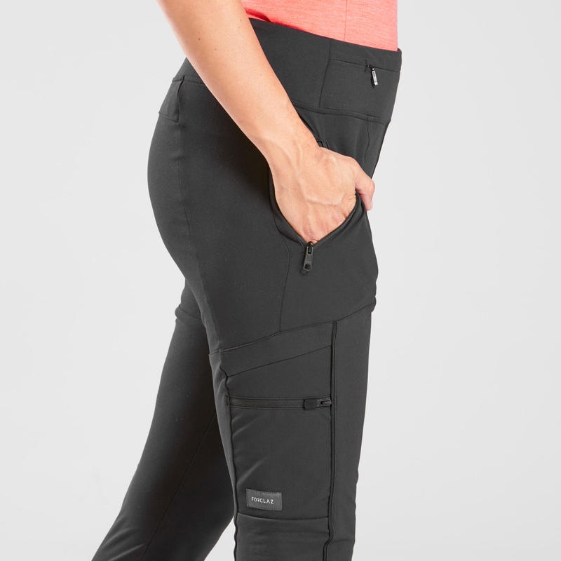 Quần legging nhiều túi vải gia cố đi trekking travel 500 cho nữ - đen Decathlon Forclaz
