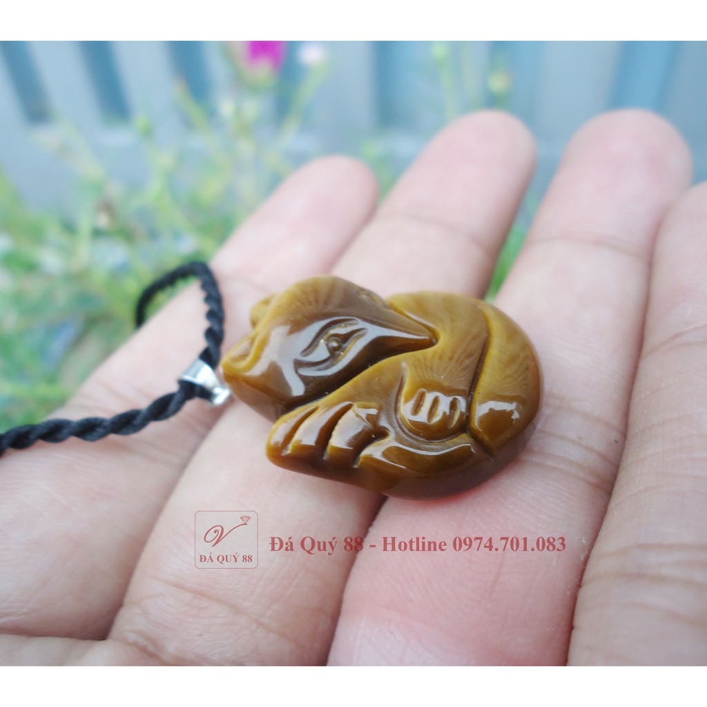 Mặt dây chuyền hồ ly 9 đuôi đá thạch anh mắt hổ vàng tự nhiên