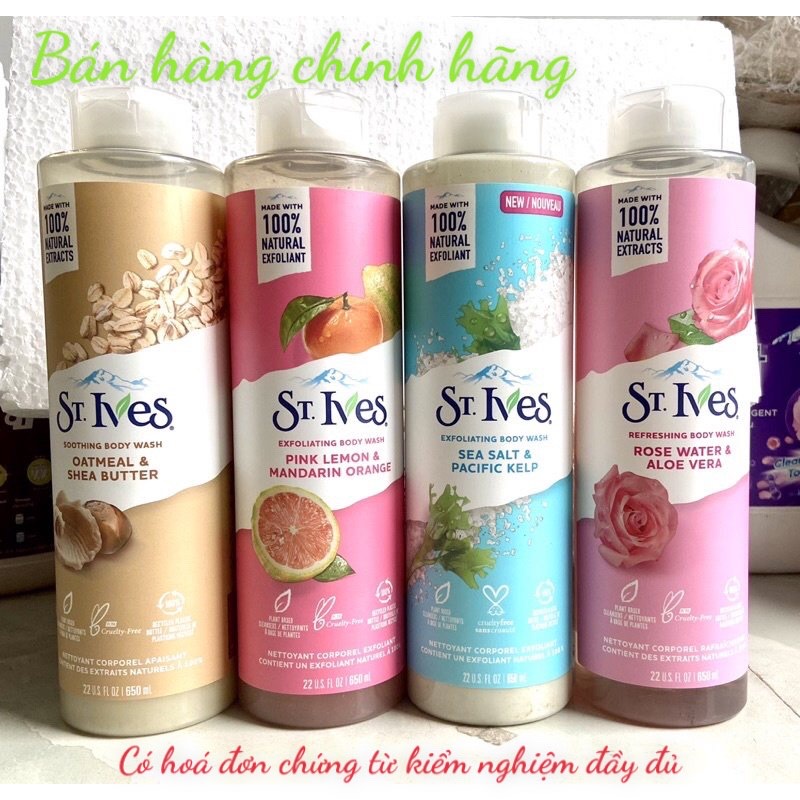 [Chính Hãng - Giá Sốc] Sữa Tắm St.Ives Tẩy Tế Bào Chết Chanh Hồng & Quýt, Bơ Yến Mạch, Muối Biển,, Hoa Hồng & Lô Hội 650