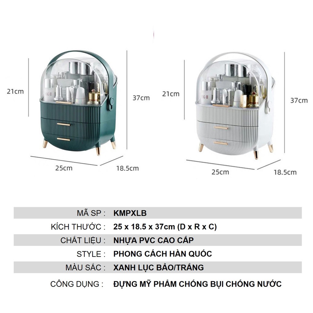 Kệ mỹ phẩm để bàn trang điểm KEENGSTORE chống bụi chống nước phong cách Bắc Âu xanh lục bảo KMPXLB