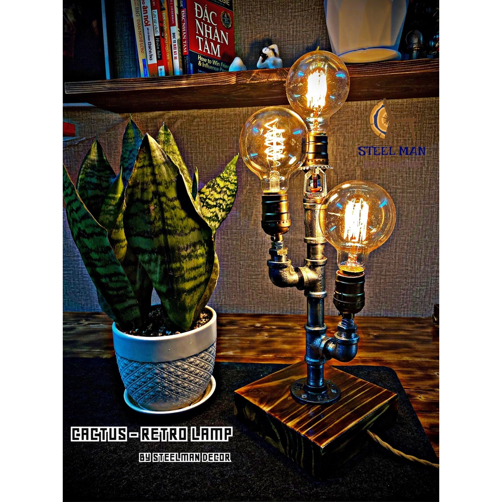 Cactus Lamp - Đèn ống nước cổ điển bóng sợi đốt Edison, trang trí bàn làm việc, phòng ngủ, quán cà phê, homestay vintage