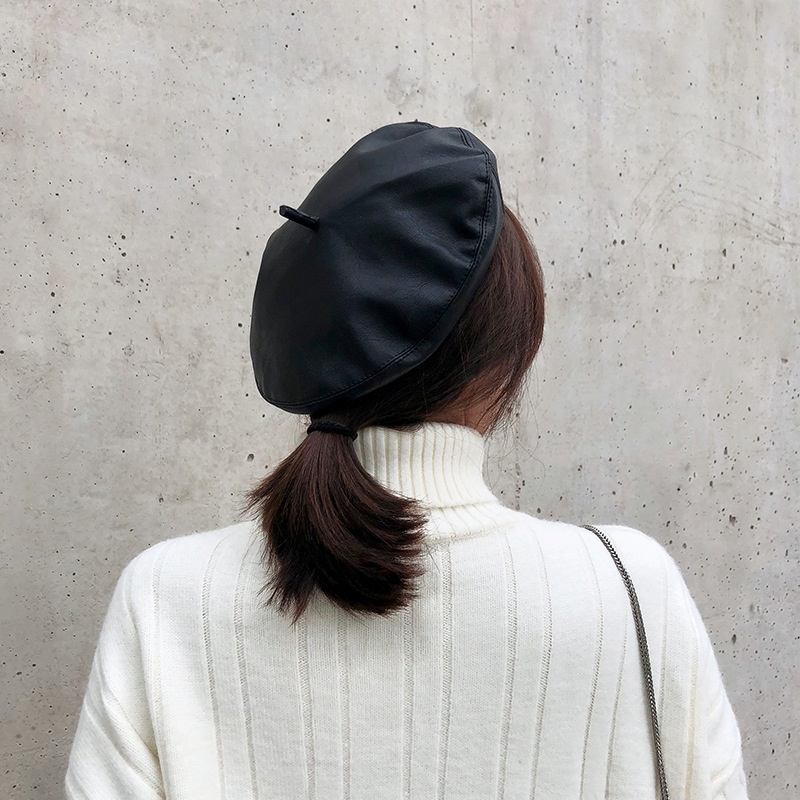 Mũ da beret Nón da nồi họa sĩ Retro Giả da cừu mềm mại Ulzzang Phong cách Hàn Quốc