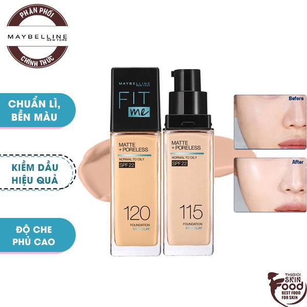 Kem Nền Kiềm Dầu, Cho Lớp Nền Mịn Lì Tự Nhiên Maybelline Fit Me Matte Poreless Foundation SPF22 30ml