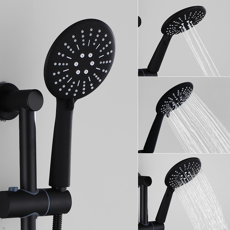 Tay sen, vòi sen nhựa ABS mặt 12cm sơn tĩnh điện màu ĐEN 3 chế độ nước, sử dụng cả nước nóng và lạnh - QM.TS048