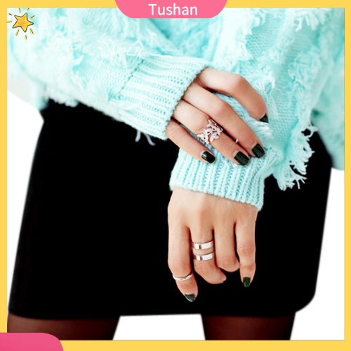 Set 3 nhẫn đeo tay kim loại đính đá xinh xắn cho nữ