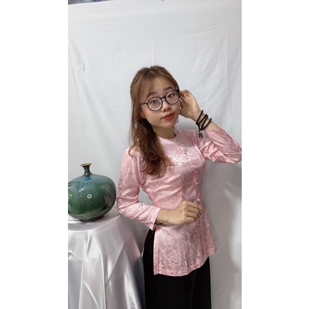 Áo bà ba truyền thống cổ tròn tay dài vải gấm cao cấp,  # set bà ba miền tây,  #bà ba gấm lụa- có bán áo lẻ