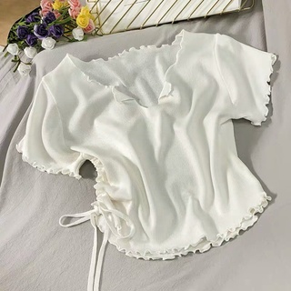 Áo Croptop Rút Eo Cuốn Biên Cổ Tim