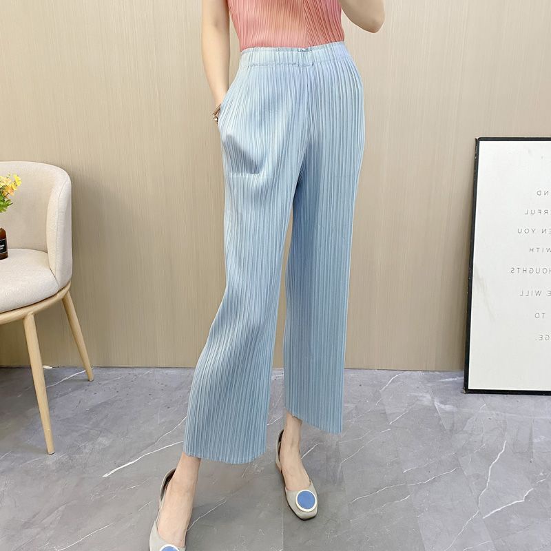 Issey Miyake Quần Dài Ống Rộng Lưng Cao Thời Trang 2023 Cho Nữ