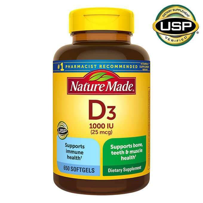 Viên Uống bổ sung Vitamin D3 Nature Made D3 1000 IU 650 viên - Hàng Mỹ Chính Hãng
