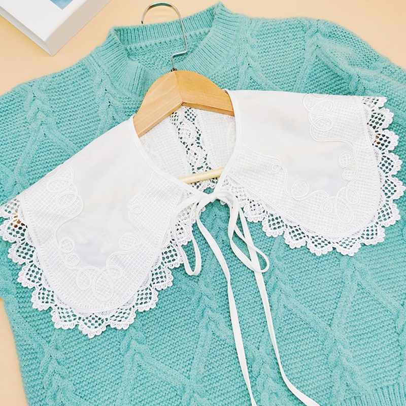 Khăn Choàng Cổ Màu Trắng Phối Ren Họa Tiết Kẻ Sọc / Chấm Bi Có Thể Tháo Rời Thời