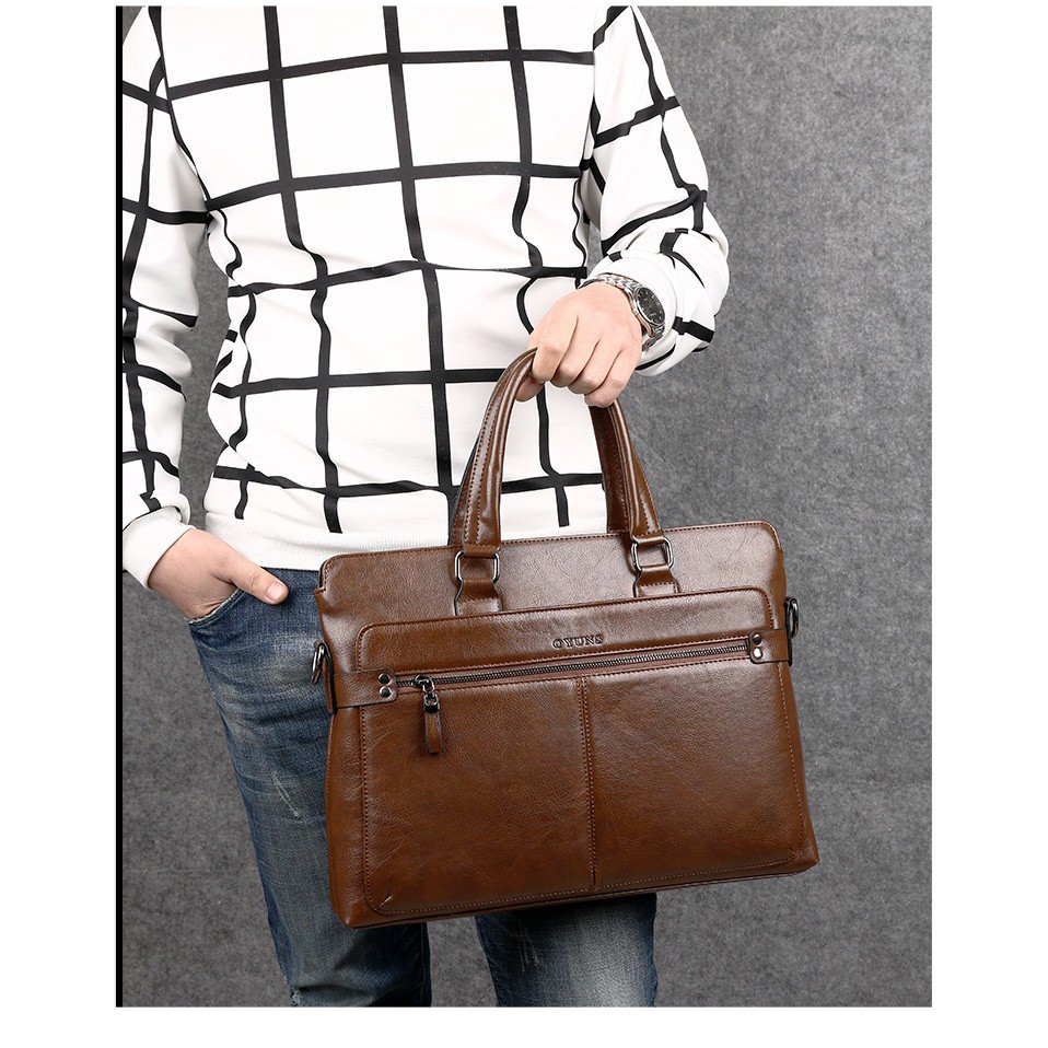 Túi xách da công sở da bò cao cấp OYUNS T01  Nâu Sáng - Nâu Đậm - Đen