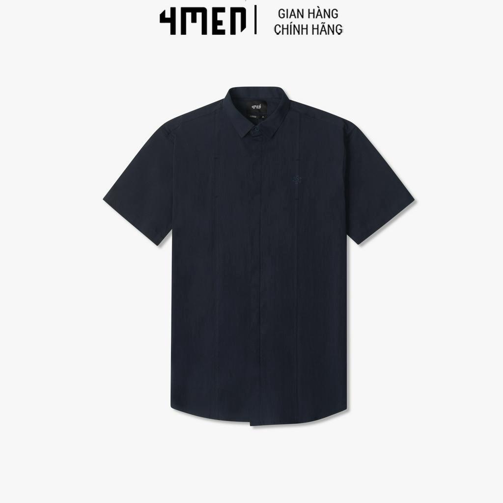 Áo Sơ Mi Nam Linen Gân Thêu Form Loose 4MEN SM135 cổ bẻ, tay ngắn, vải mềm mại, thấm mồ hôi, thoáng mát