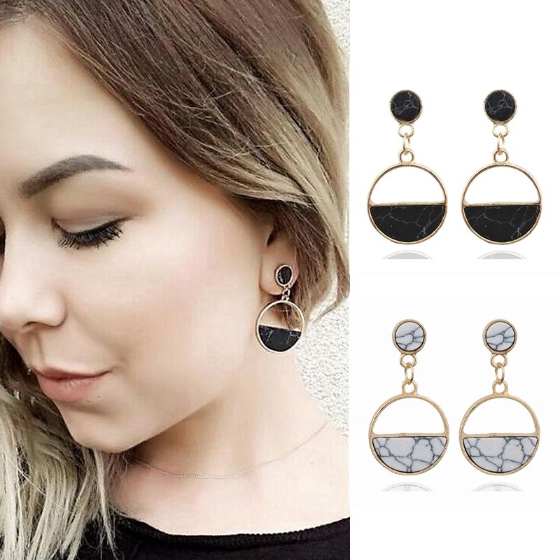 Bông tai đính đá cẩm thạch phong cách Hàn Quốc thanh lịch cho nữ