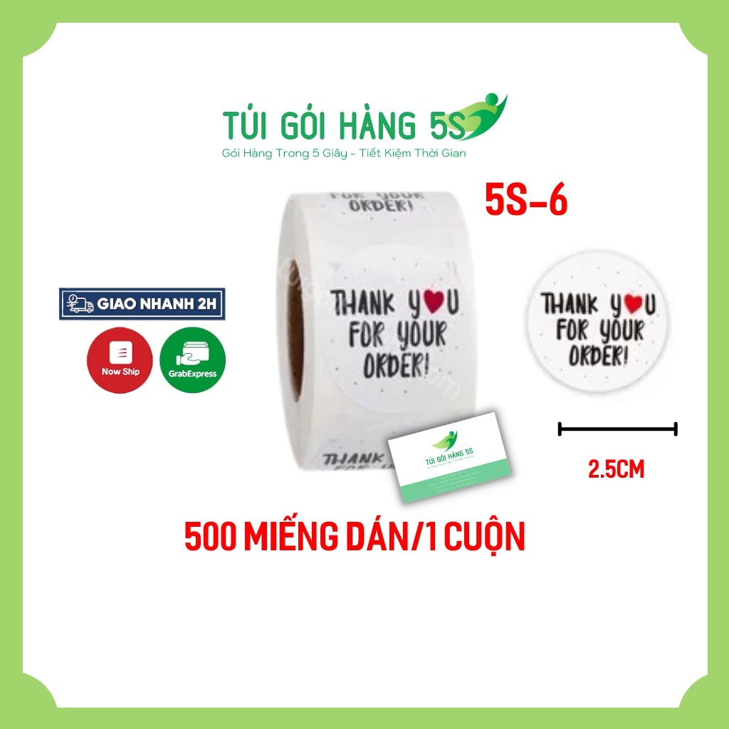 [Mã SKAMLTS7 giảm 10% đơn 150K] Tem Nhãn Dán Sticker Thank You 500 cái/1 cuộn - Miếng dán decal chữ Thank you