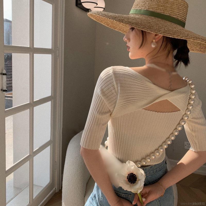 Áo Thun Tay Ngắn Cổ Tròn Thiết Kế Dây Đan Chéo Quyến Rũ