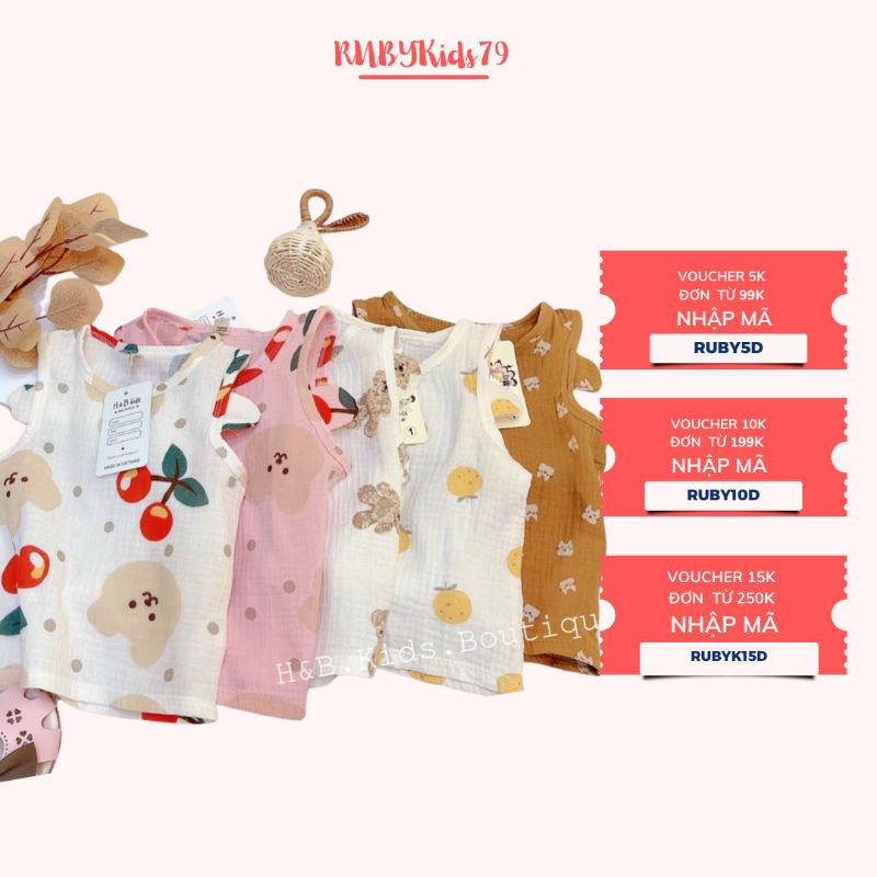 Đồ bộ mặc nhà chất vải xô MUSLIN CAO CẤP cho bé gái  trai từ 6-16kg -  rubykids79