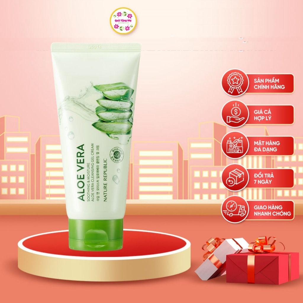 Kem tẩy trang cho mọi loại da Hàn Quốc Nature Republic Soothing &amp; Moisture Aloe Vera Cleansing Gel Cream 150ml Quatangme