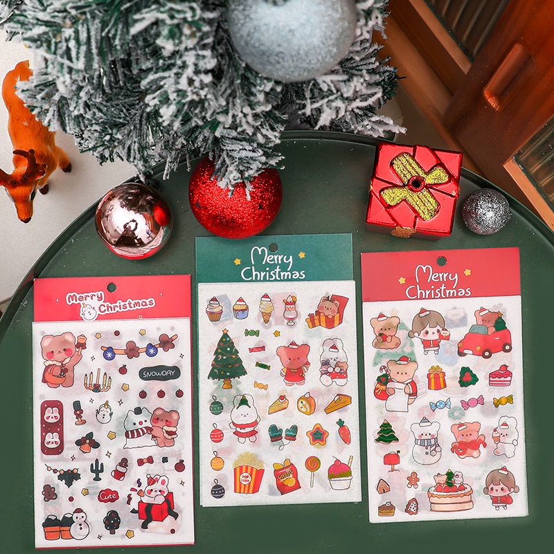 Set 4 tấm sticker hoạt hình Merry Christmas dễ thương dán trang trí sổ tay