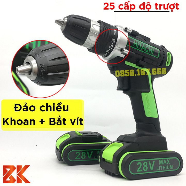 Máy Khoan Pin Hitachi 28V, Bắn Vít, Khoan Tường, Tặng Mũi Khoan