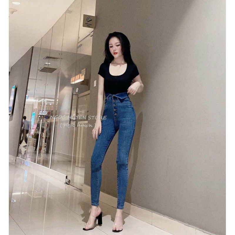 Quần jean lưng cao nhiều khuy