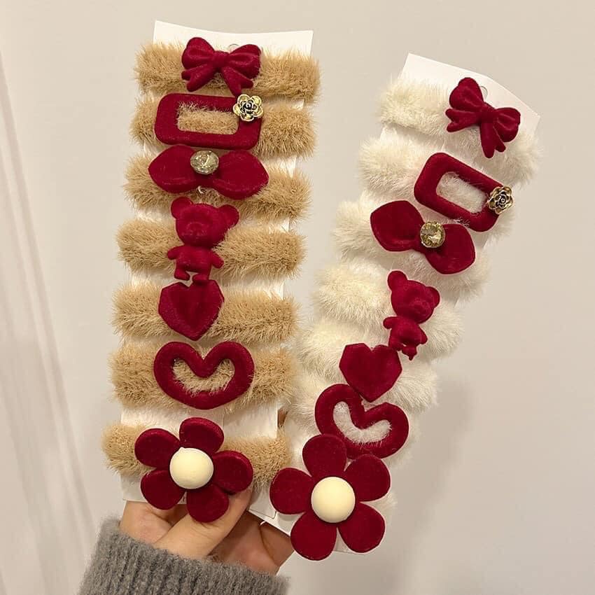 [Set 7 chiếc] dây buộc cột tóc co giãn phối lông nhung dễ thương