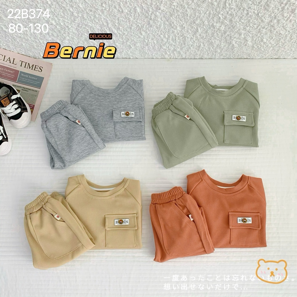 Bộ thu đông dài tay dày dặn cho bé, bộ dài tay unisex cho bé hàng thiết kế đẹp Bernie