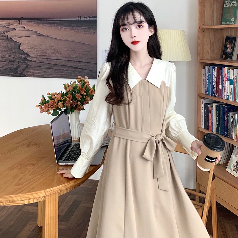 Đầm nữ SUXI dáng chữ A phối màu tương phản xinh xắn thời trang mùa thu