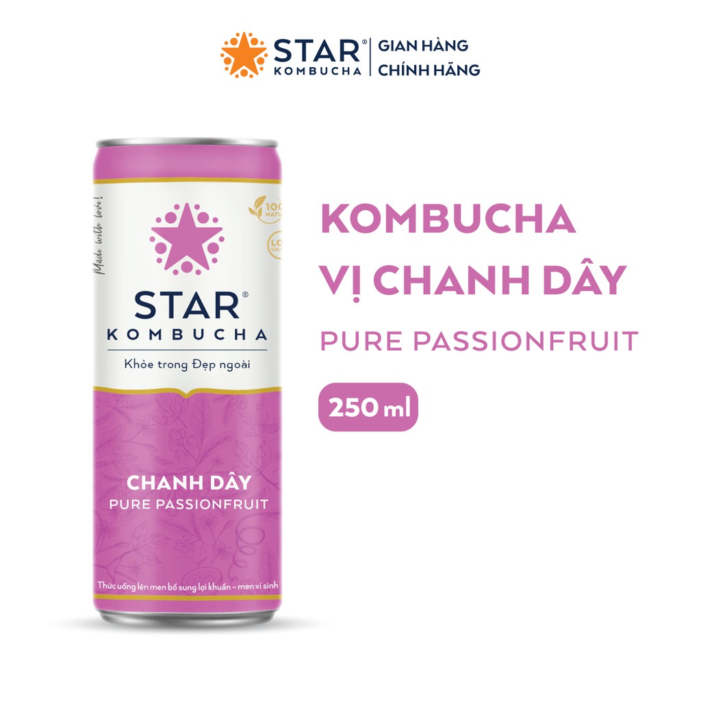 Thùng 12 lon thức uống lên men STAR KOMBUCHA Chanh Dây / Pure Passionfruit (250ml/lon)