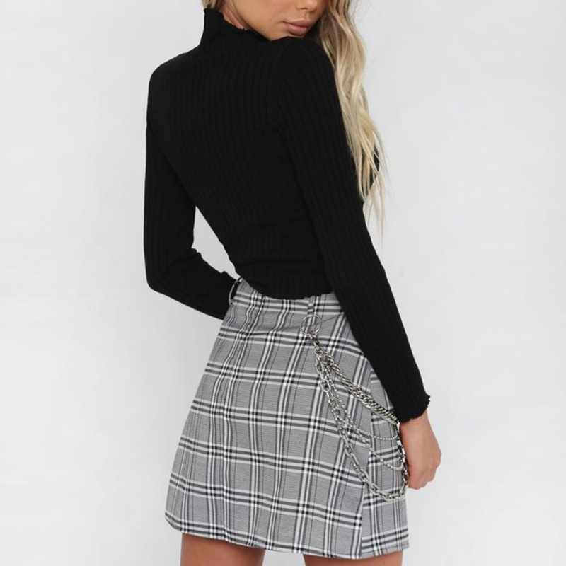 Xiangbao Áo Croptop Dệt Kim Tay Dài Cổ Lọ Ôm Dáng Màu Trơn Cho Nữ