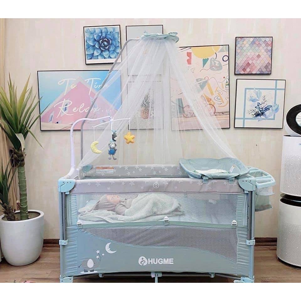 Nôi cho bé đa năng Hugme 8IN1,full tính năng, gấp gọn, tặng kèm 3 phụ kiện