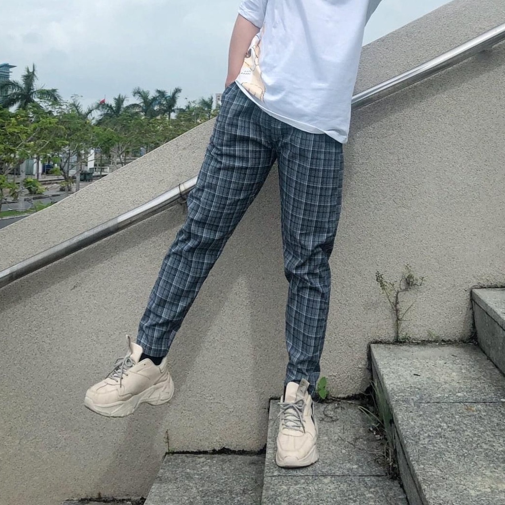 Quần Baggy Nam Nữ Kẻ Caro  Ống Suông Unisex - Quần kaki ống rộng suông vải kẻ caro