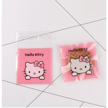 set 10, 20, 50 túi kiếng đựng bánh cookie, quà tặng Kitty hồng có keo dán 10 x 10 cm