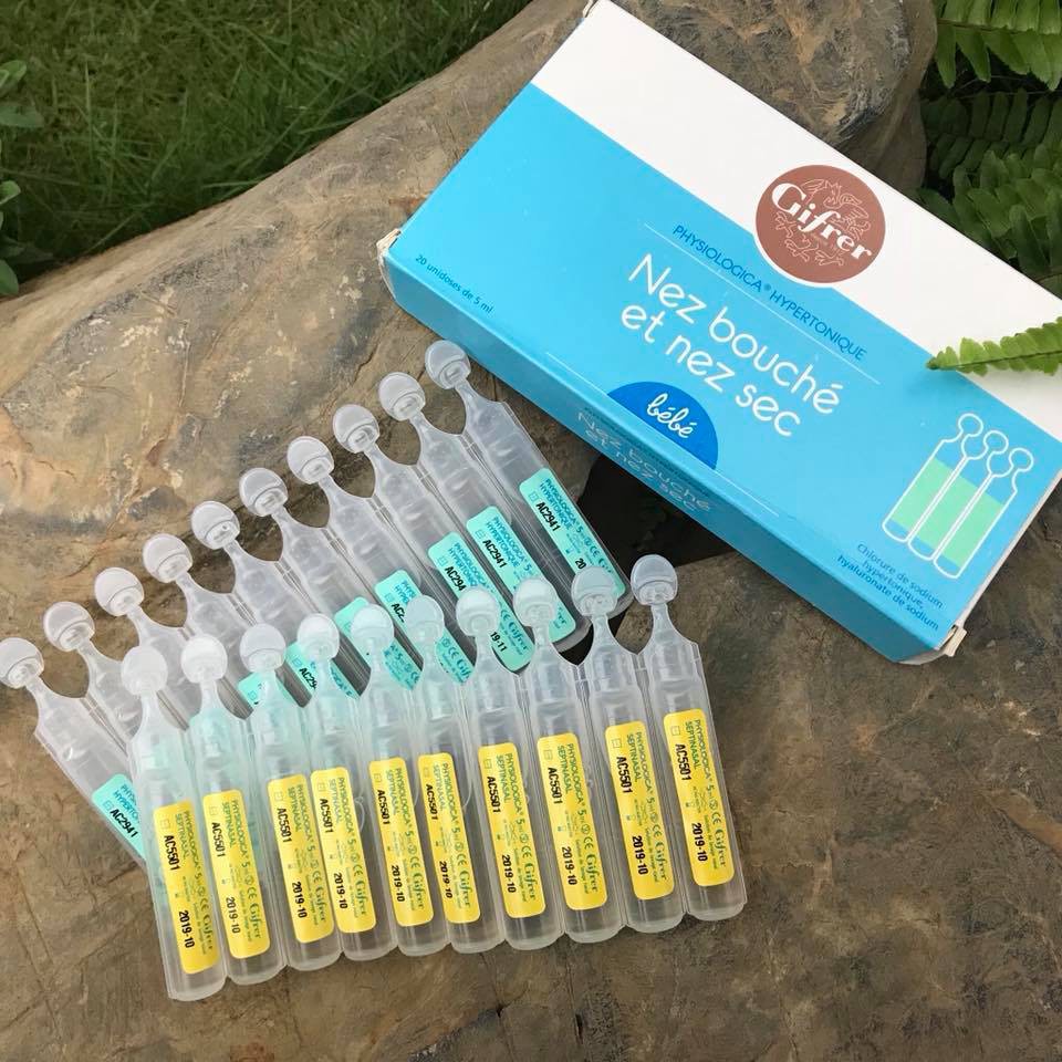 Nước muối Physiologica Gifrer tép xanh dùng cho bé bị ngạt mũi 20 ống của Pháp
