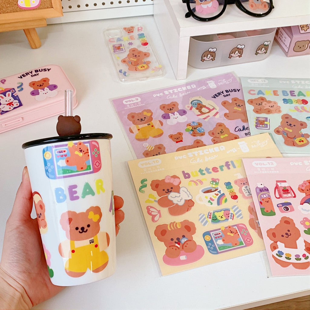 Sticker PVC Không Thấm Nước Cake Bear Tươi Tắn Dán Trang Trí