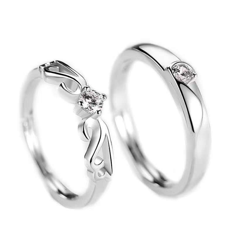 Nhẫn Cặp Hình Đôi Cánh Thiên Thần Đính Đá Zircon Màu Bạc Làm Quà Tặng Kỷ Niệm Cho