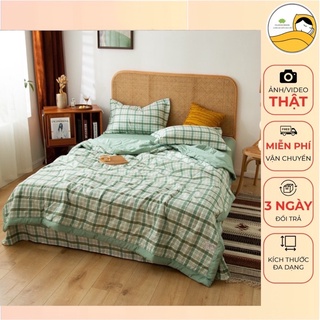 Bộ Chăn Ga Gối Cotton Đũi Thô, Chất Vải Mềm Mịn Nhập Khẩu Cao Cấp - Mẫu Kẻ Hot Trend