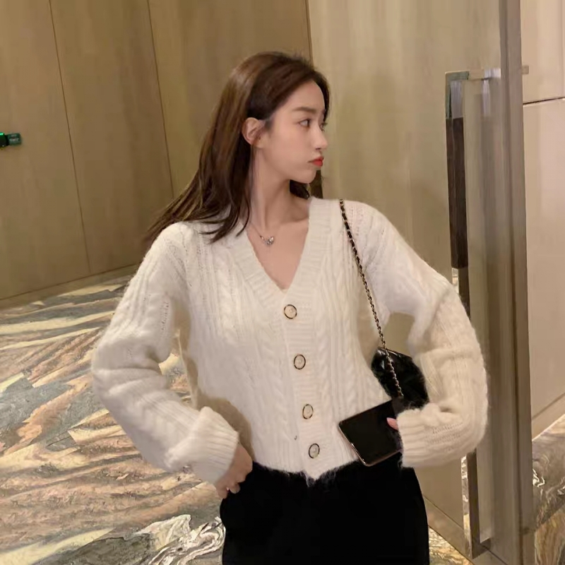 Áo Khoác Cardigan Dệt Kim Tay Dài Cổ Chữ V Dáng