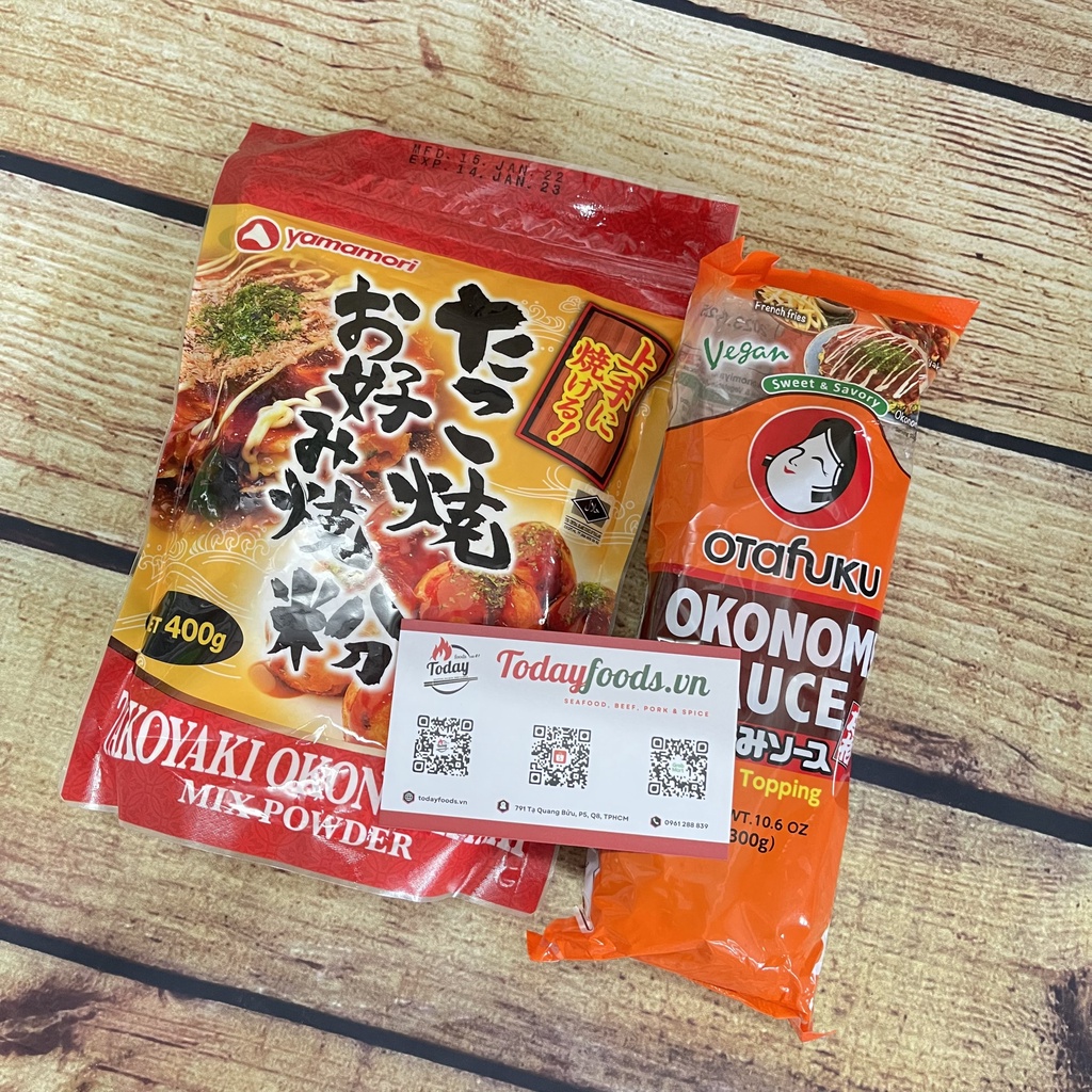 Combo 2 món làm bánh Bạch Tuộc Takoyaki, bánh Xèo Okonomiyaki Nhật Bản (bột 400G+sốt)