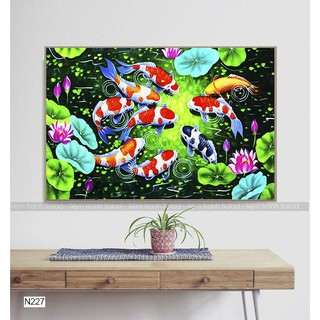 Tranh trang trí Cá Koi phong thủy N227-Size 50x70. Size khác khách LH (Tặng kèm đinh 3 chân treo tranh)