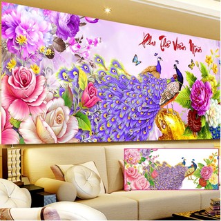 Tranh đính đá chim công y8089 150x70cm