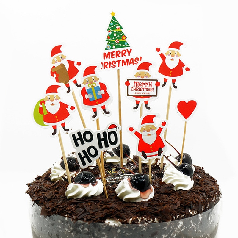 Set 9 topper trang trí bánh hình ông già noel / cây thông noel dễ thương