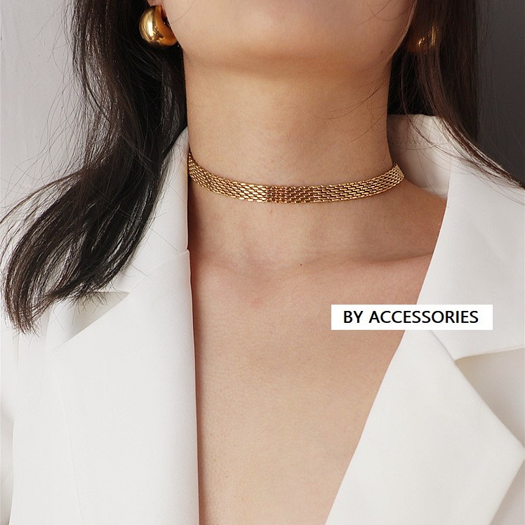 Choker titan lưới đan dày không gỉ C06