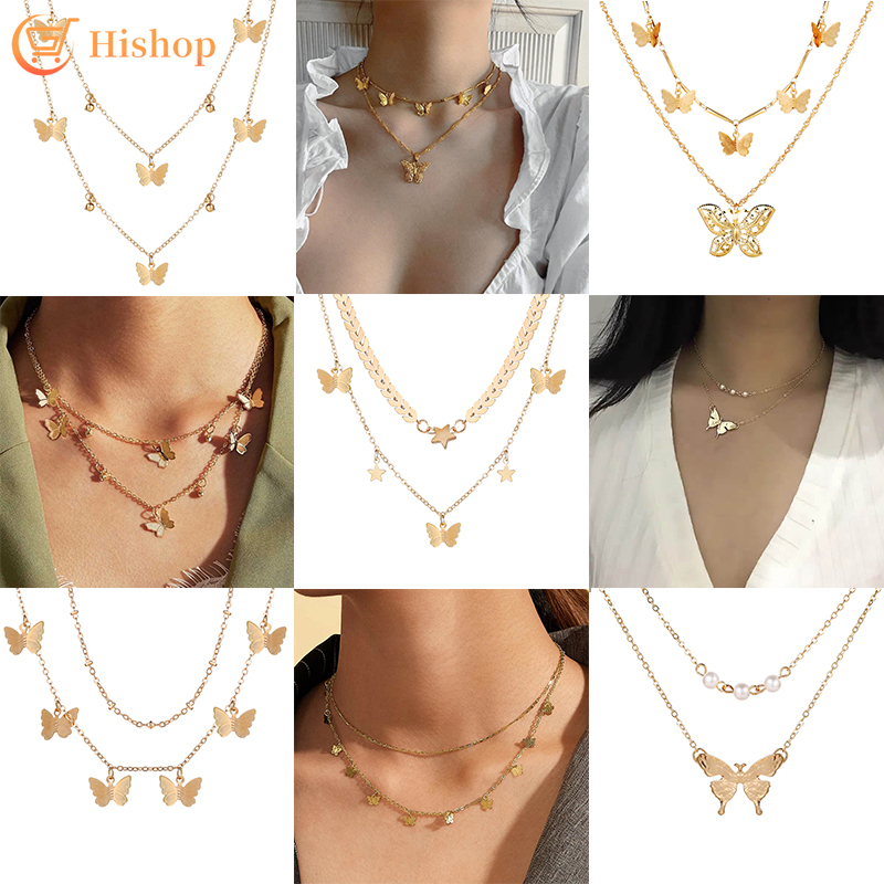 Dây Chuyền Nhiều Lớp Mặt Hình Bướm Thời Trang Cho Nữ