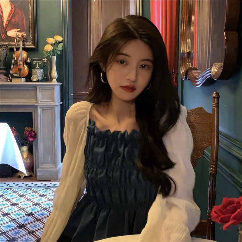 Áo sơ mi IELGY dài tay cổ vuông phong cách Pháp thời trang cho nữ