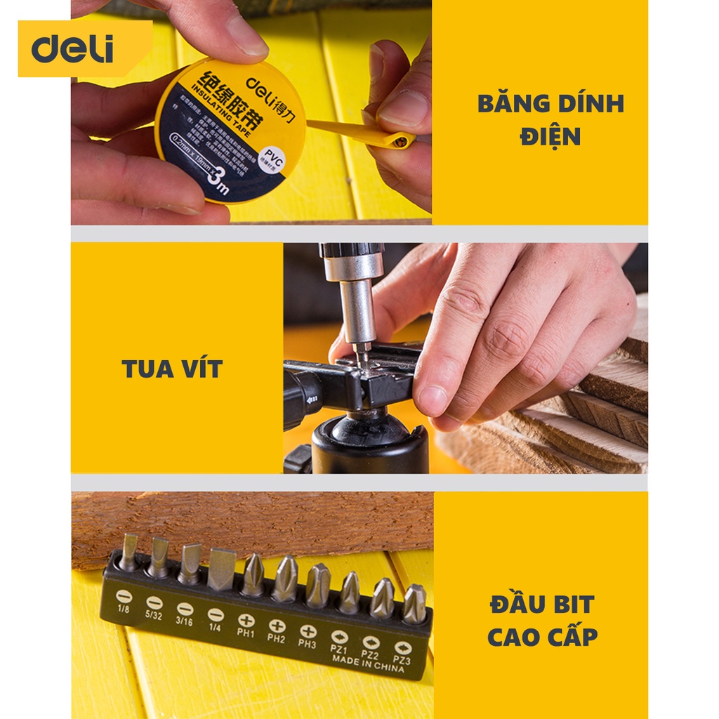 Bộ Dụng Cụ Sửa Chữa Đa Năng 124 Chi Tiết Deli Cao Cấp Chính Hãng - Sử Dụng Nhiều Mục Đích, An Toàn, TIện Lợi - DL5969