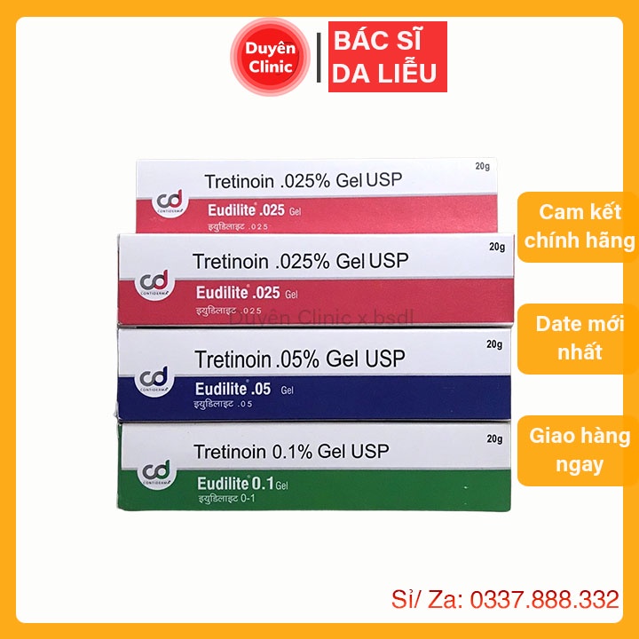 Tretinoin Eudilite gel 0.1% - 0.05% - 0.025%  -  tre Ấn Độ Contiderma tretinol hết mụn, chống lão hóa