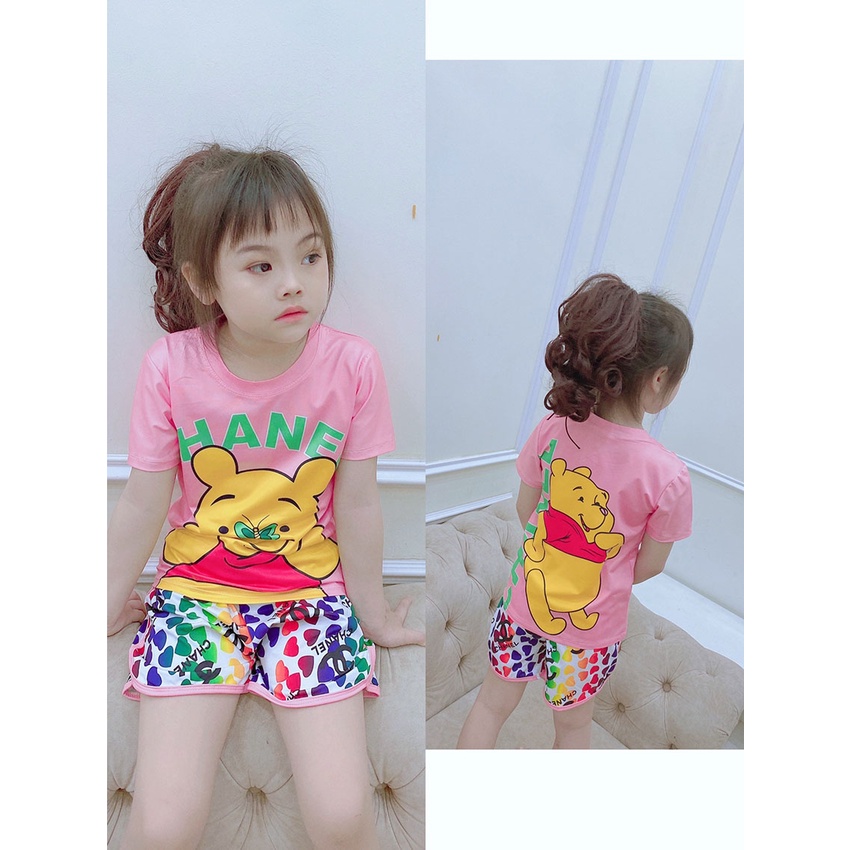 Bộ Quần Áo Trẻ Em Cộc Tay 3D In Hình ChiBi Vải Dễ Thương Vải Cotton Cho Bé Gái Từ 8-20kg Mã CT39