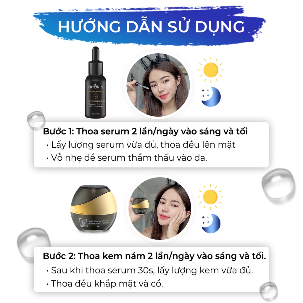 Bộ Kem Nám Tàn Nhang Dưỡng Trắng Mờ Thâm Kem Oriskin Melasma Whitening Cream 20ml Và Serum Oriskin White Skin Serum 30ml