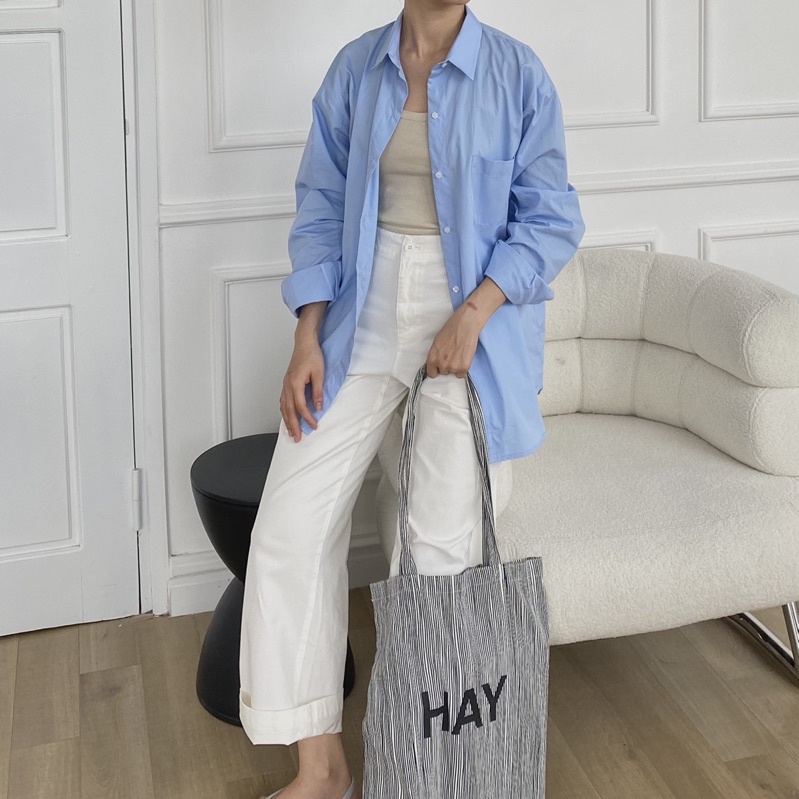 ÁO SƠ MI NỮ - HEE BY OHI - Màu Xanh Nhạt Pastel Cotton Chống Nhăn